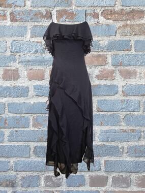 Wild Fable Size XXS Black Evening Dress Maxi Lenth Off Shoulder Sleeve